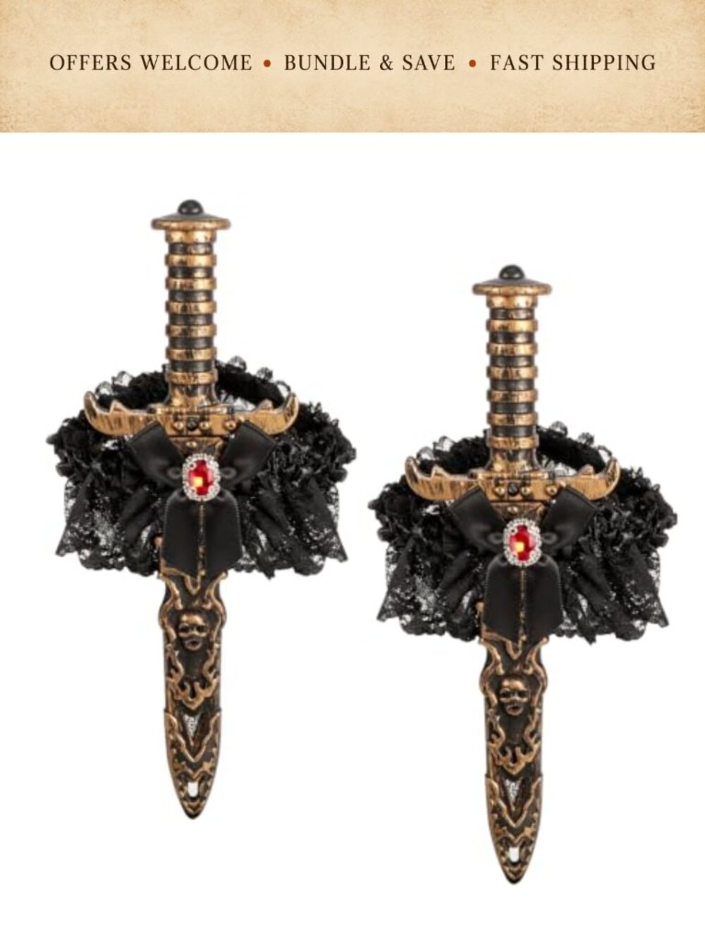 2 PC Pirate Sword Dagger Set Lace Bow Thigh Garter Sheath Holster